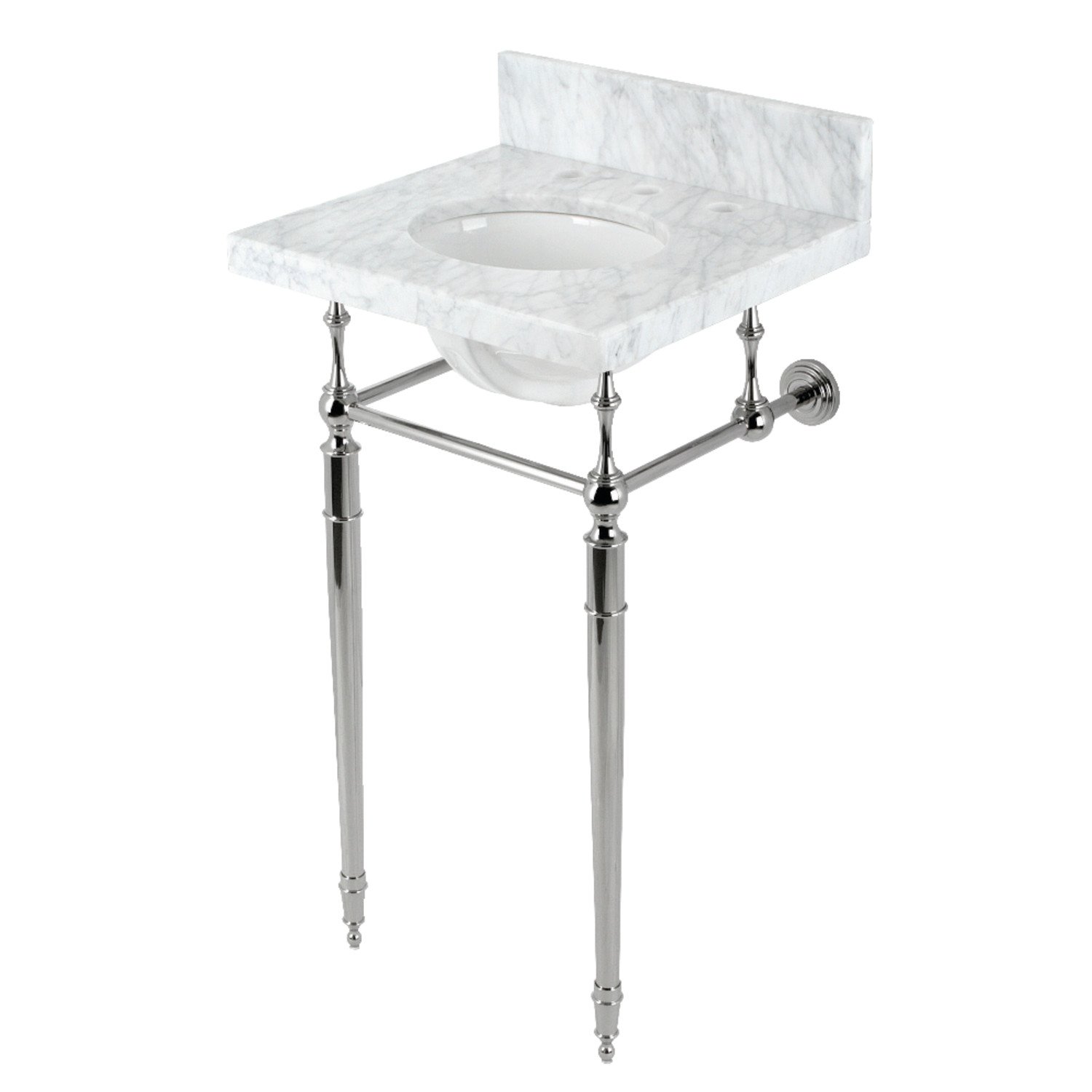 Kingston Brass 19 Carrara Marble Console Sink with Brass Legs 8 Faucet Drillings, Marble WhitePolished Nickel KVPB1917M386ST - main